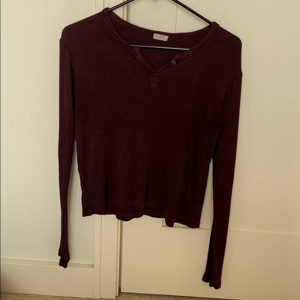 Brandy Melville Burgundy Long Sleeve Button Up